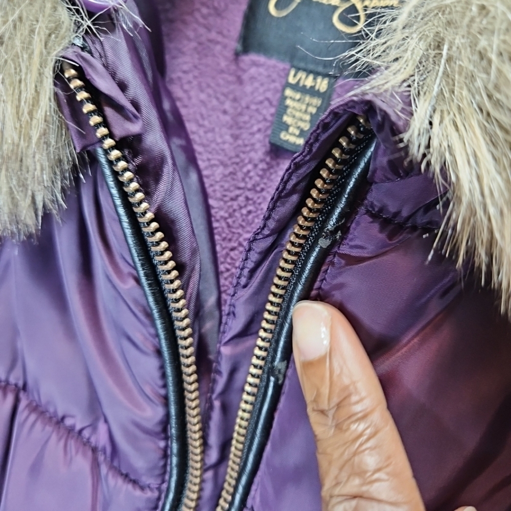Jessica simpson Puffer Bomber Jacket Comfy Cozy In Season Purple  Size L 14-16 - Picture 7 of 16